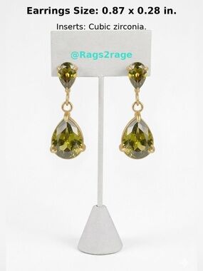 18 K Gold-Plated Teardrop Dangle Earrings with Green Gemstones
